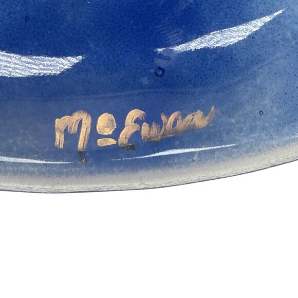 Christine McEwan Jim Freeburn Verre Visage Fused Art Glass Dish Signed 8" Round - Picture 6 of 7